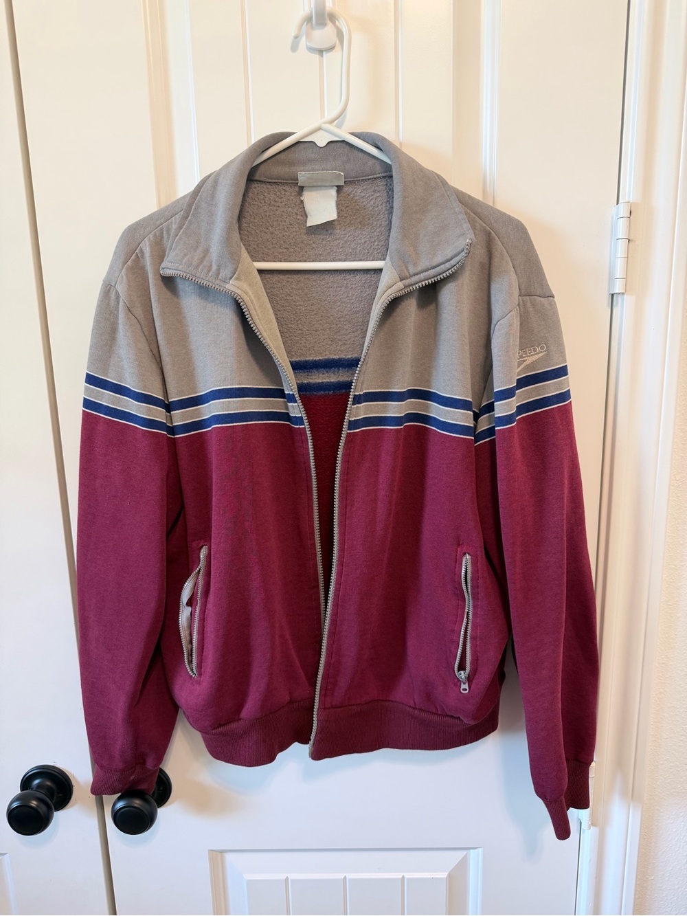 Vintage Speedo Colorblock Track Jacket Burgundy Gray Retro 70s 80s
